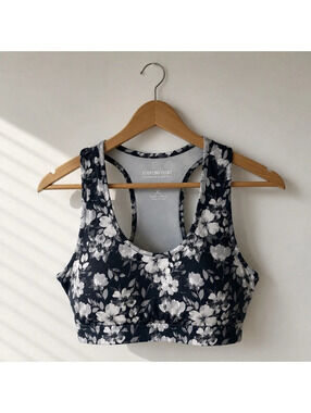 Starting Point Floral Racerback Sports Bra XL Black White Medium Support